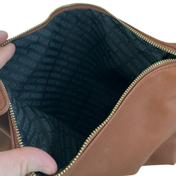 STEVE Madden Shoulder Bag Lined Spell Out Brown PVC Removable Strap 13.5" x 9" - Picture 4 of 4